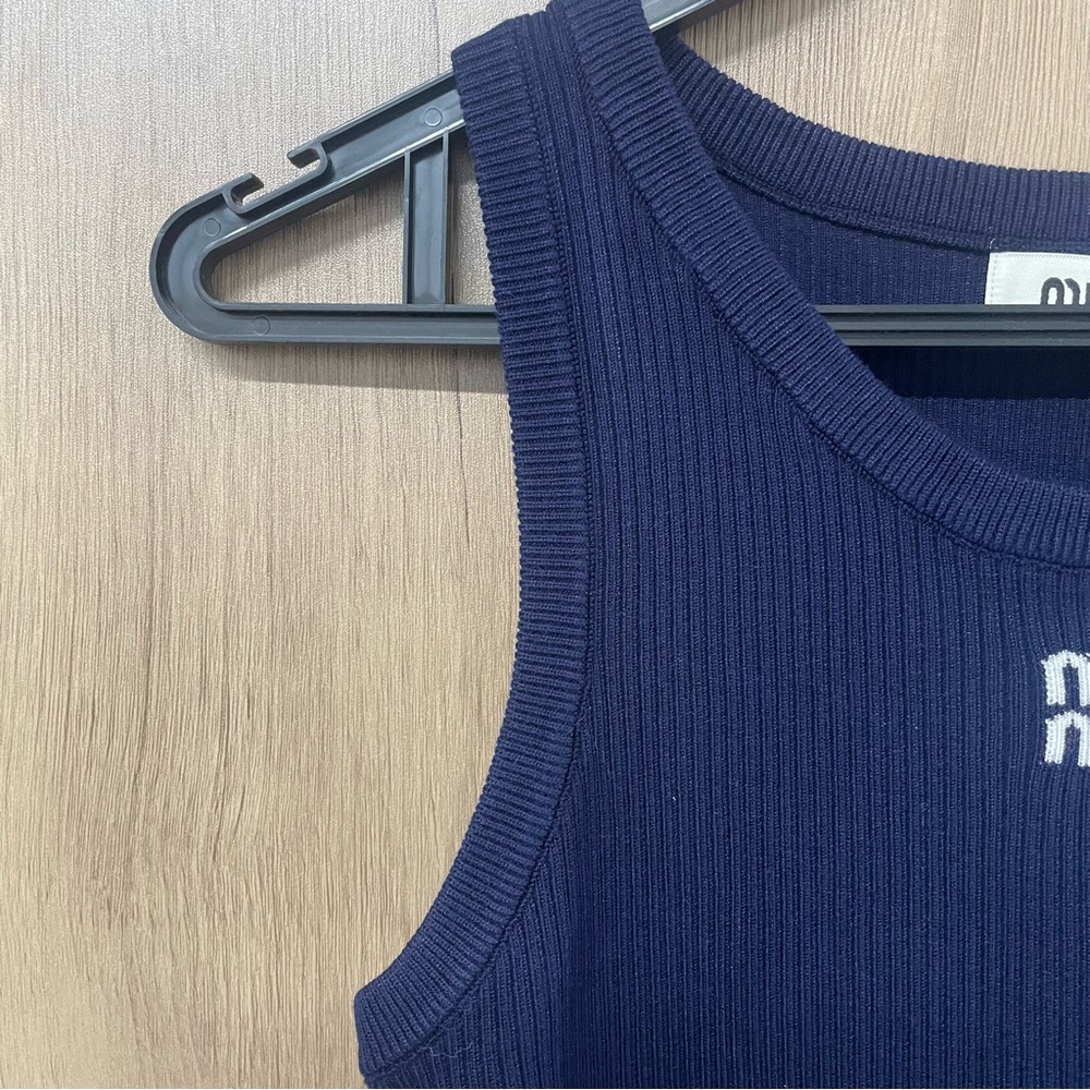 Miu Miu Navy Ribbed Tank Top - Picture 3 of 7